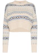 Miu Miu Fair Isle Knitted Cropped Virgin Wool Sweater - Nude &