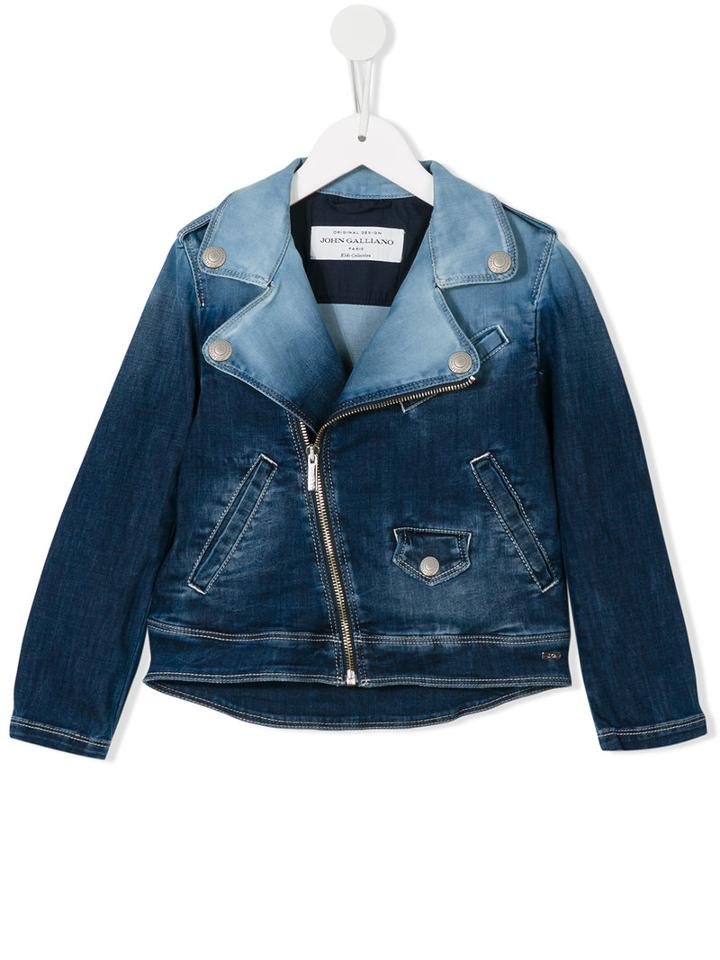 John Galliano Kids Gradient Denim Biker Jacket, Girl's, Size: 10 Yrs, Blue
