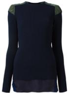 Sacai Contrast Shoulder Top, Women's, Size: 1, Blue, Cotton/nylon/cupro/wool
