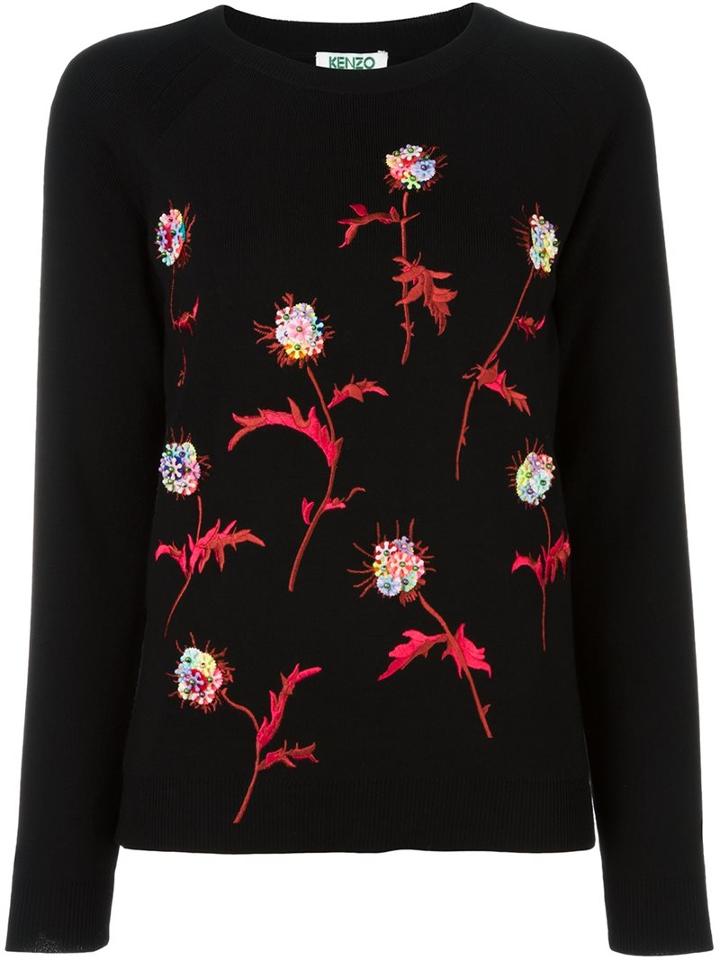 Kenzo 'dandelion' Beaded Jumper, Women's, Size: Medium, Black, Viscose/wool/polyimide