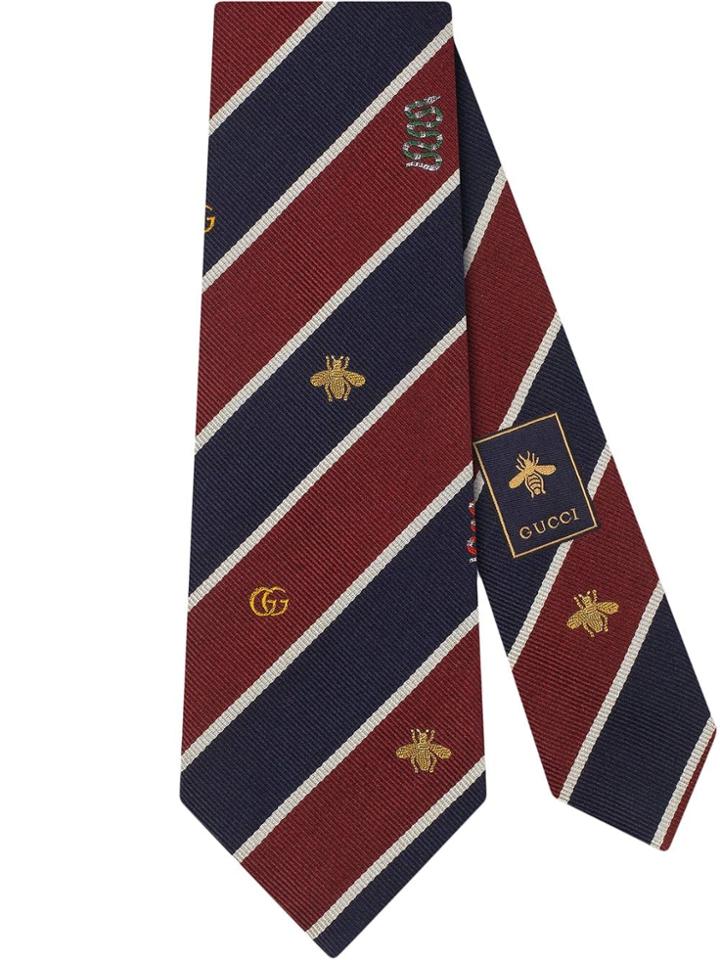 Gucci Stripe Print Motif Detail Tie - Red
