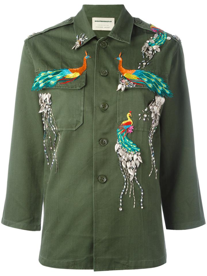 Night Market Peacocks Military Jacket - Green
