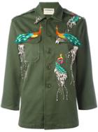 Night Market Peacocks Military Jacket - Green