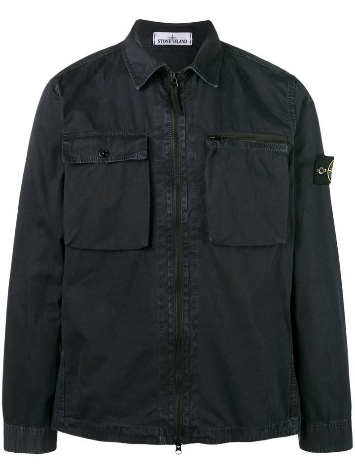 Stone Island - Long Sleeve Overshirt - Men - Cotton - Xl, Blue, Cotton