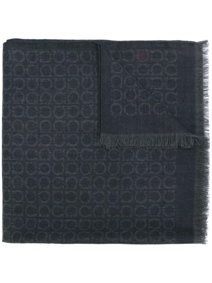 Salvatore Ferragamo Gancio Print Scarf, Men's, Grey, Silk/cashmere/wool