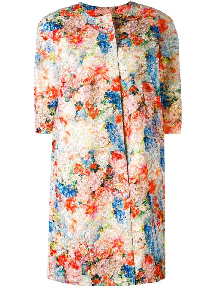 Si-jay - Floral Print Coat - Women - Polyester - 44, Nude/neutrals, Polyester