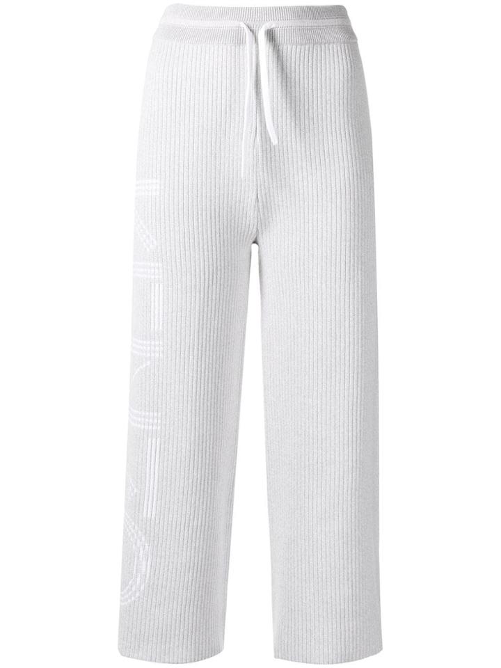 Kenzo Cropped Ribbed Knit Track Trousers - Grey