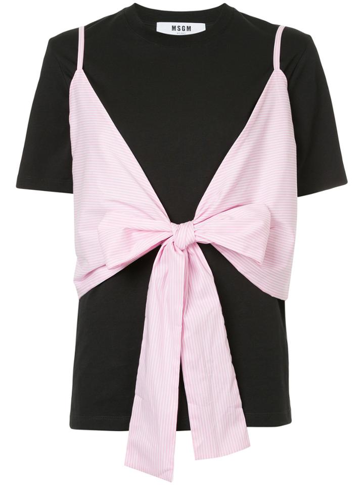 Msgm Layered Tie-front Striped Top - Black