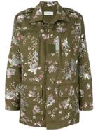 Saint Laurent Floral Embroidered Parka Coat - Green