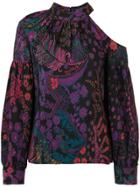 Josie Natori Cut-out Printed Top - Black