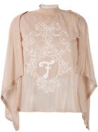 Fendi Embroidered Gauze Logo Top, Women's, Size: 40, Pink/purple, Cotton/linen/flax/polyamide/polyester