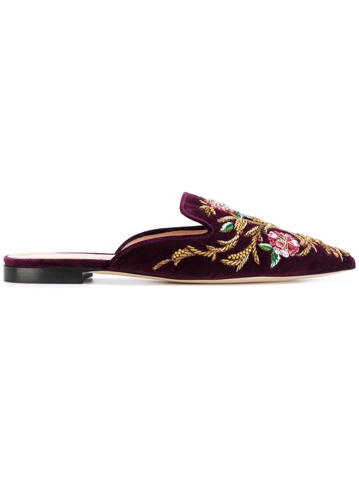Alberta Ferretti Embroidered Mules - Pink & Purple