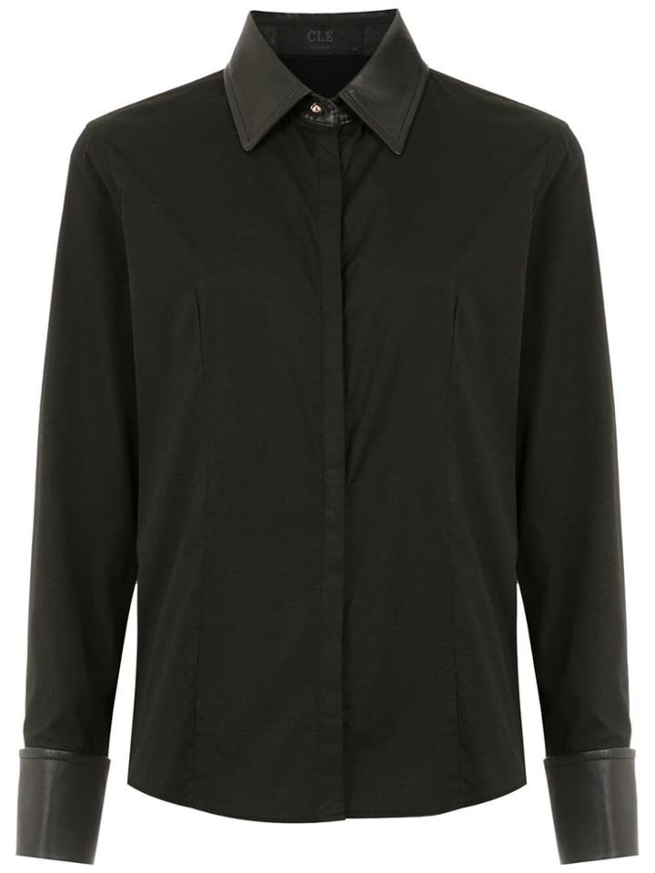Clé Shirt With Leather Detail - Black