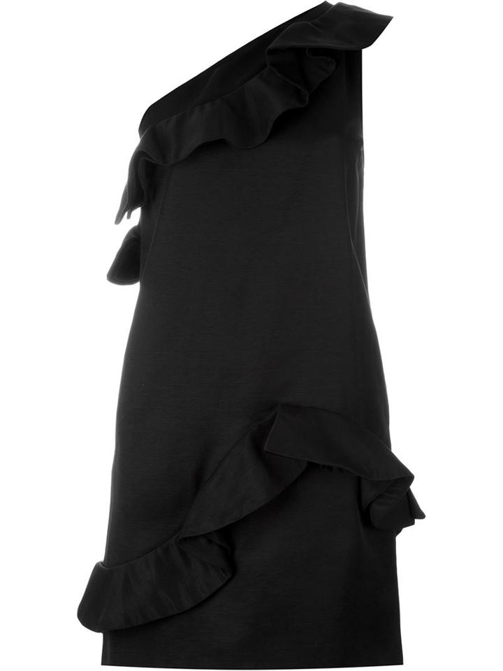Msgm One-shoulder Ruffled Dress, Women's, Size: 42, Black, Cotton/viscose/polyester