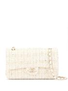 Chanel Pre-owned Tweed Double Flap Chain Shoulder Bag - White