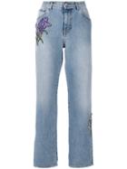 Alexander Mcqueen Floral Embroidered Straight-leg Jeans - Blue