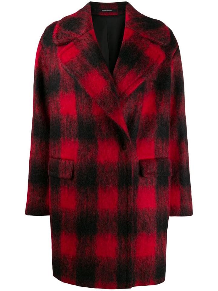 Tagliatore Checked Cocoon Coat - Red
