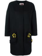 I'm Isola Marras Floral Applique Cuff Coat, Women's, Size: 42, Black, Virgin Wool/cashmere/viscose