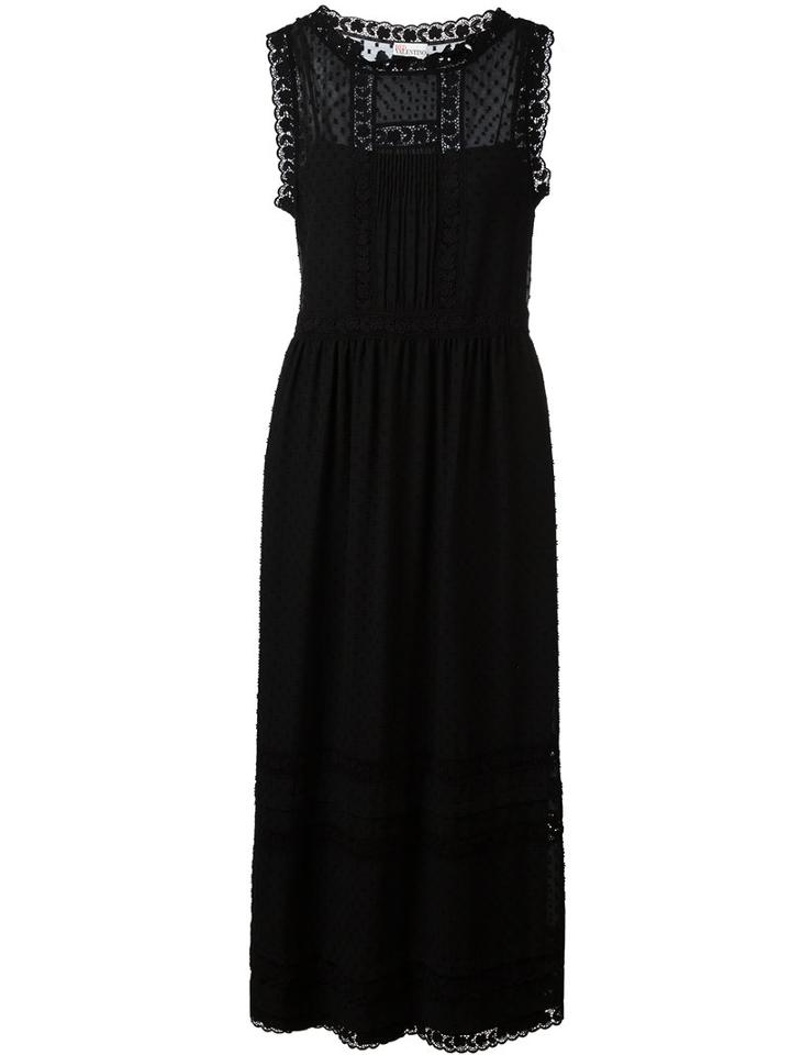 Red Valentino Long Lace Trim Dress, Women's, Size: 44, Black, Polyester