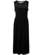 Red Valentino Long Lace Trim Dress, Women's, Size: 44, Black, Polyester