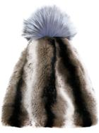 N.peal Striped Fur Beanie Hat - Black