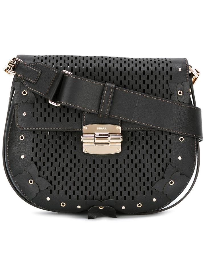 Furla Laser-cut Shoulder Bag, Women's, Black, Calf Leather/metal (other)