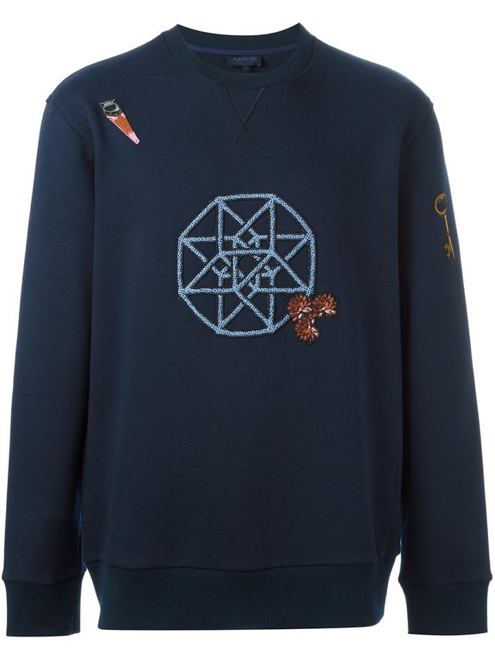 Lanvin Embroidered Graphic Sweatshirt, Men's, Size: Xl, Blue, Cotton