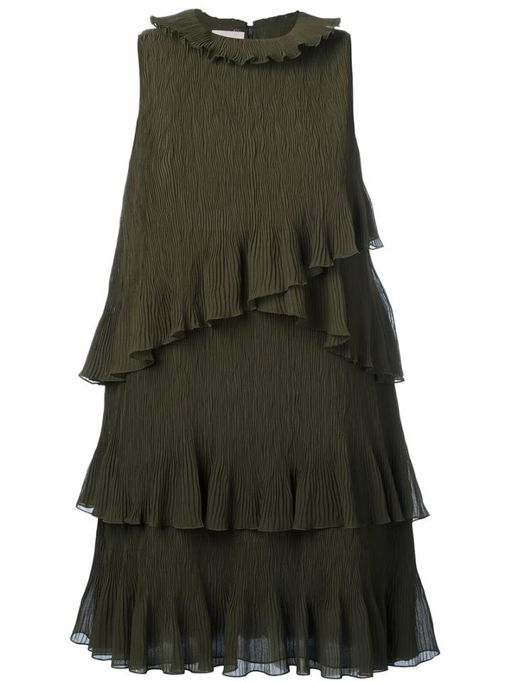 Giamba Ruffle Detail Shift Dress, Women's, Size: 42, Green, Polyester