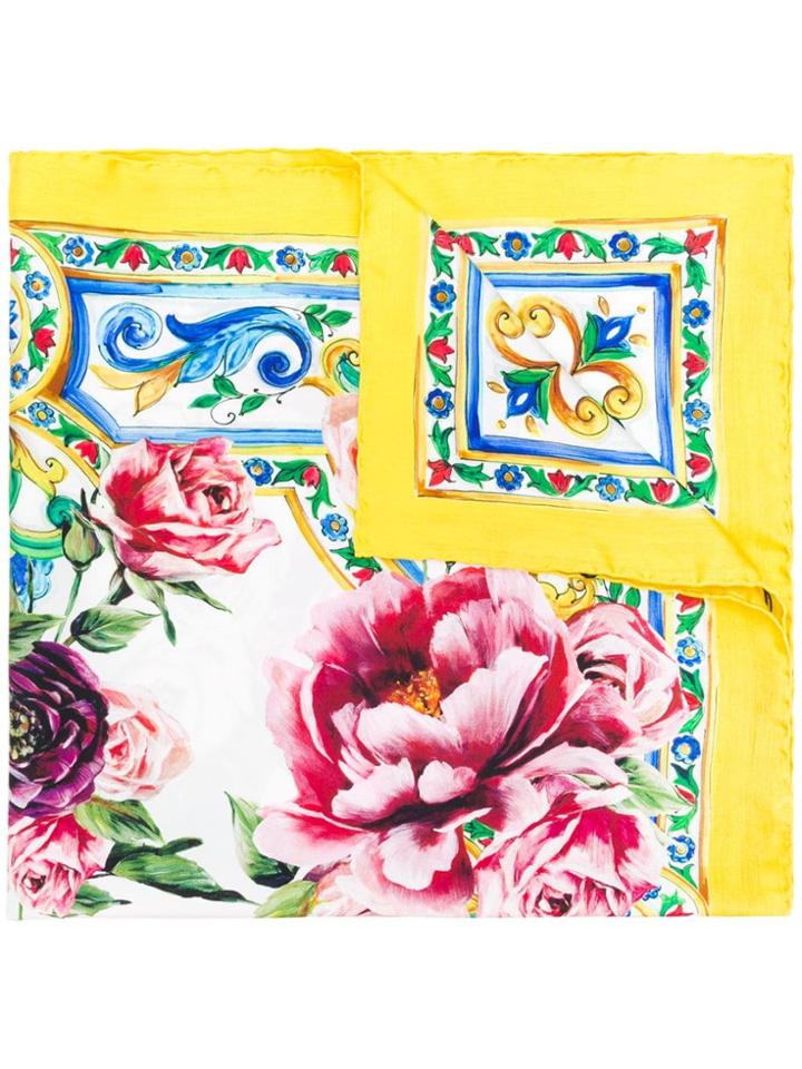 Dolce & Gabbana Majolica And Peonies Print Scarf - Yellow & Orange