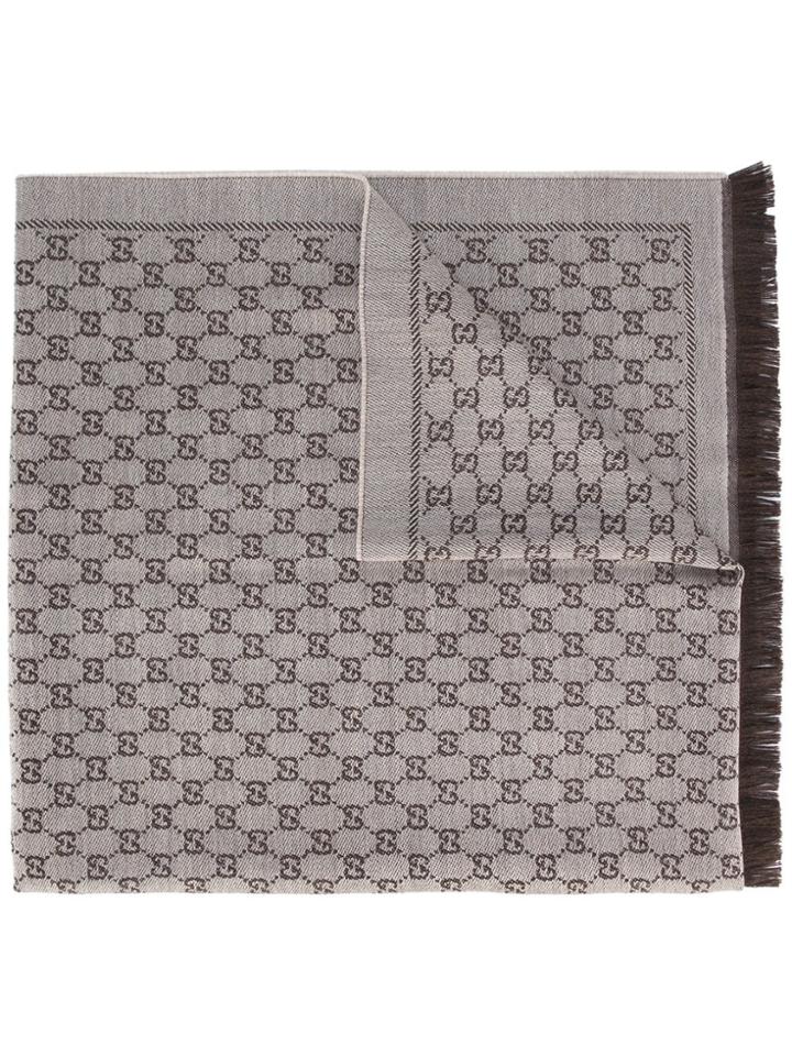 Gucci Logo Print Scarf - Brown