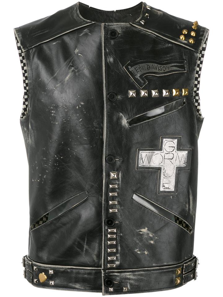 Heikki Salonen - Leather Vest - Men - Cotton/leather - M, Black, Cotton/leather