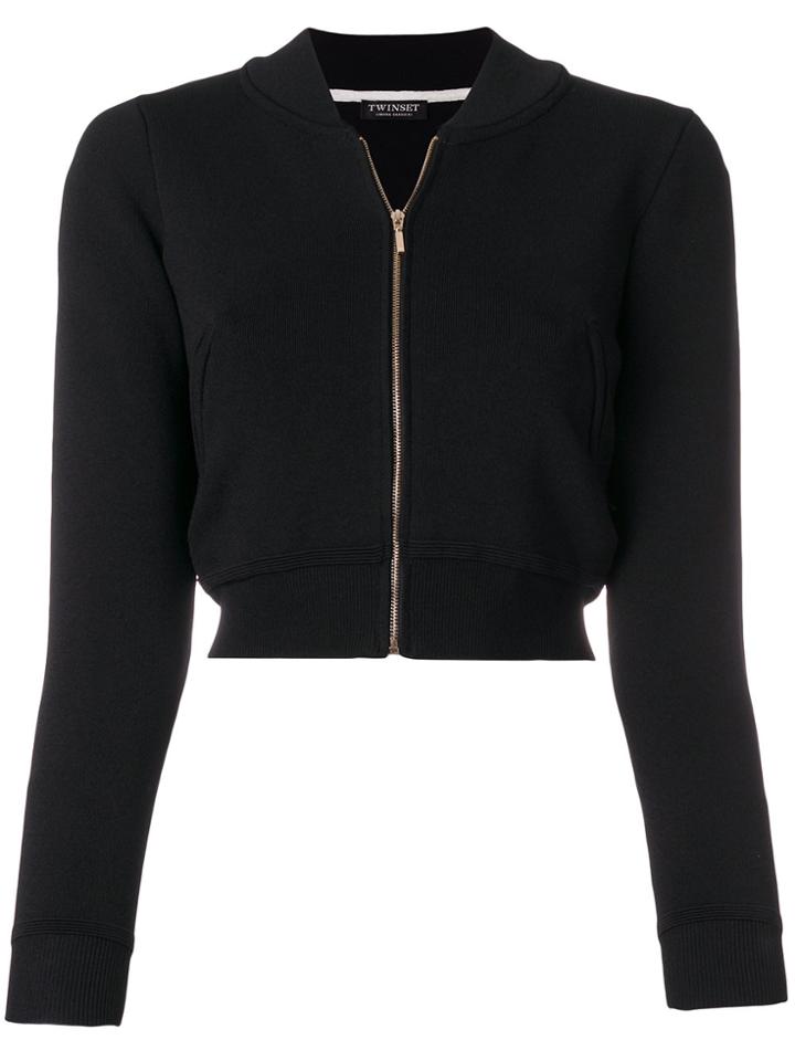 Twin-set Cropped Zipped Sweatshirt - Black