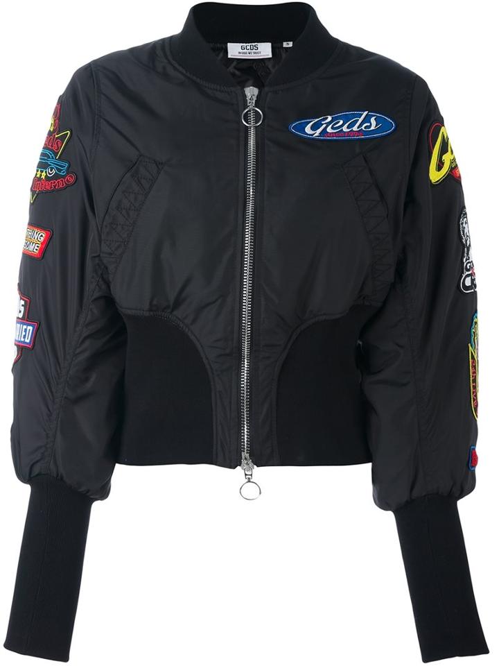 Gcds Patched Bomber Jacket, Women's, Size: Medium, Black, Polyamide/polyester
