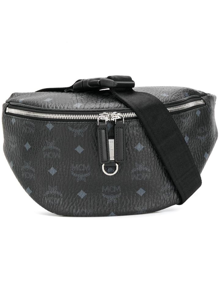 Mcm Logo Printed Belt Bag - Black
