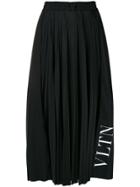 Valentino Pleated Logo Midi Skirt - Black