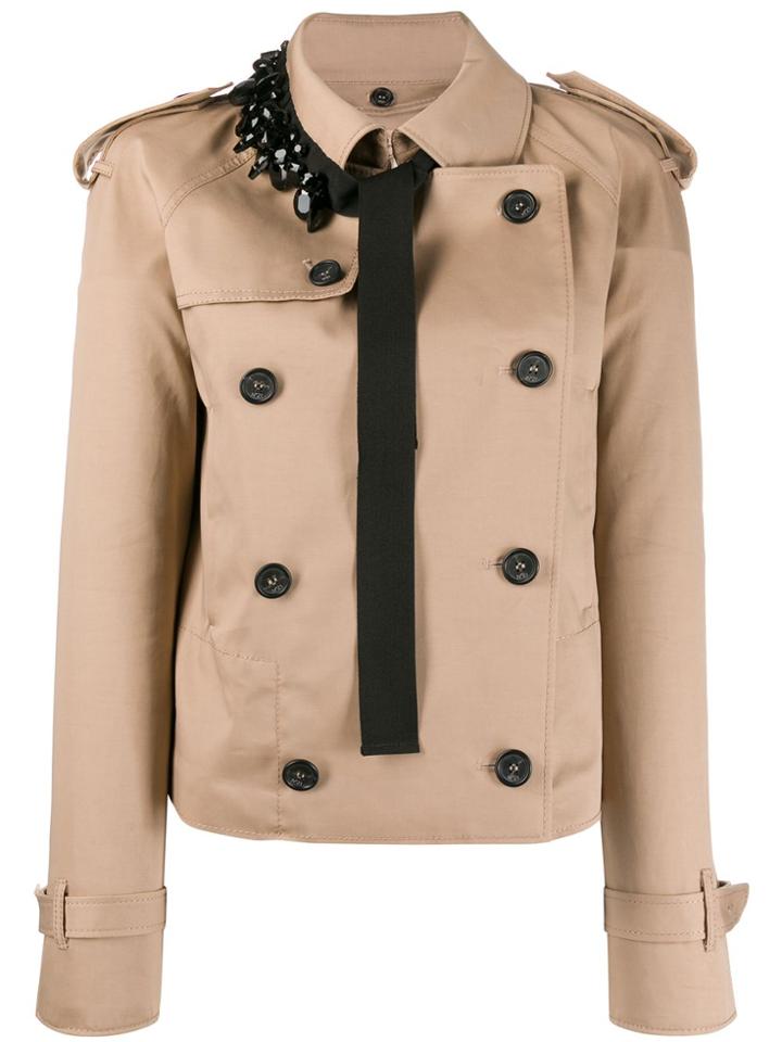 Nº21 Embellished Detail Short Trench Coat - Neutrals