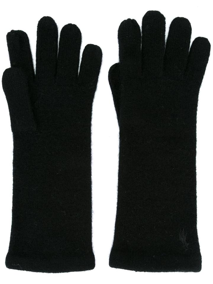 Polo Ralph Lauren Embroidered Logo Gloves, Women's, Black, Spandex/elastane/cashmere