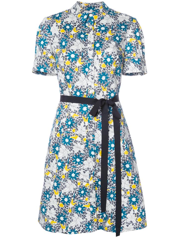 Carolina Herrera Floral Short Sleeve Shirtdress - Blue