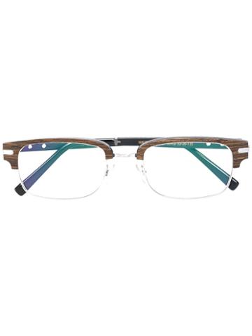 Gold And Wood Square Glasses, Brown, Wood/metal