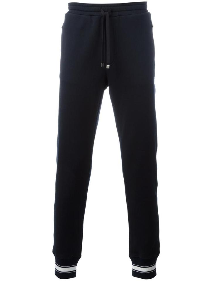 Dolce & Gabbana Embroidered Crown Track Pants, Men's, Size: 50, Blue, Cotton