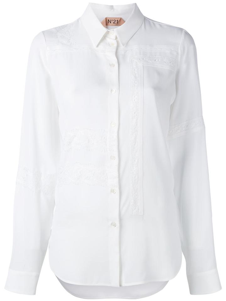 No21 Lace-trimmed Shirt, Women's, Size: 40, White, Silk/acetate