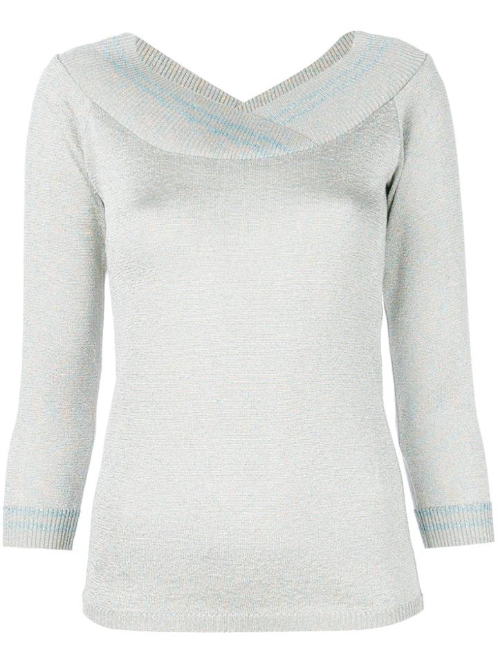 Charlott Metallic V-neck Pullover - Grey