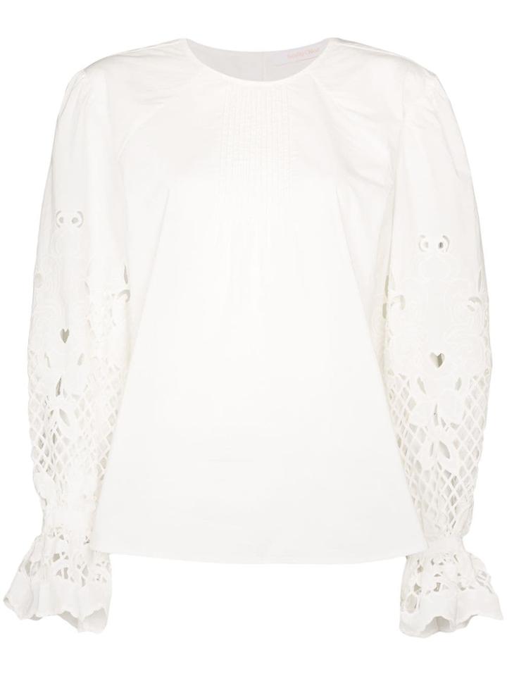 See By Chloé Pouf-sleeve Floral Detail Blouse - White