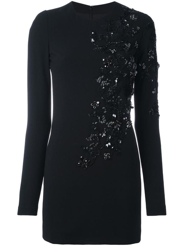 Dsquared2 Floral Sequin Fitted Dress, Women's, Size: 42, Black, Plastic/polyester/glass