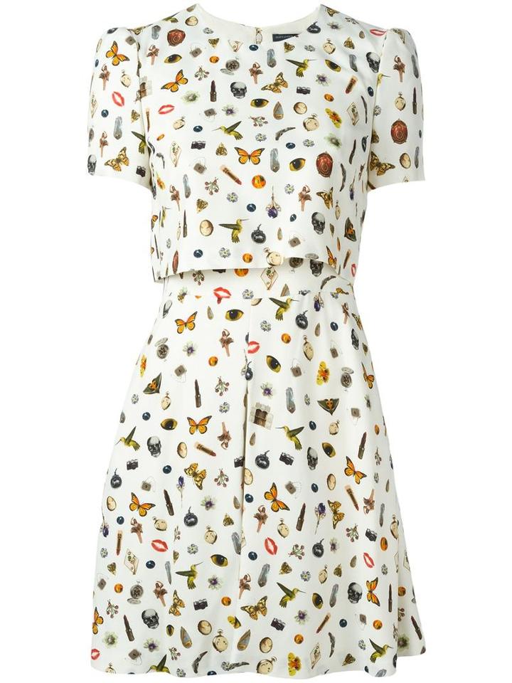 Alexander Mcqueen 'obsession' Print Tompe-l'ail Dress, Women's, Size: 38, Nude/neutrals, Viscose/silk