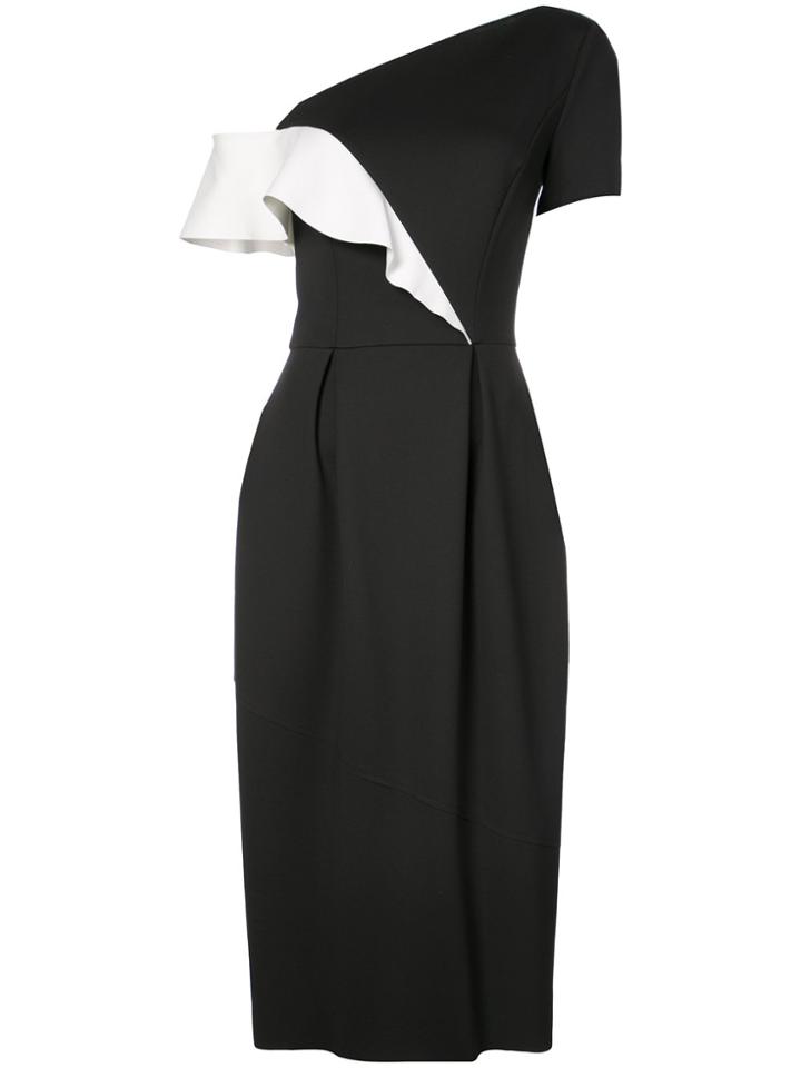Carolina Herrera One-shoulder Ruffled Midi Dress - Black