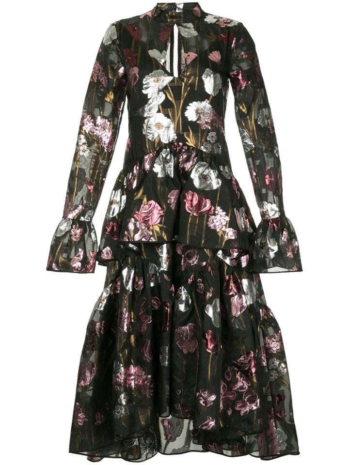 Erdem Tiered Brocade Dress - Black