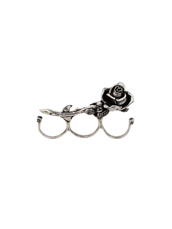 Alexander Mcqueen Three Cuff Rose Ring - Silver