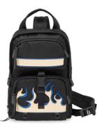 Prada Saffiano Leather Insert Flame Backpack - Black