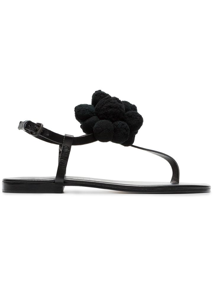 Álvaro Black Arjan Pom Pom Leather Sandals